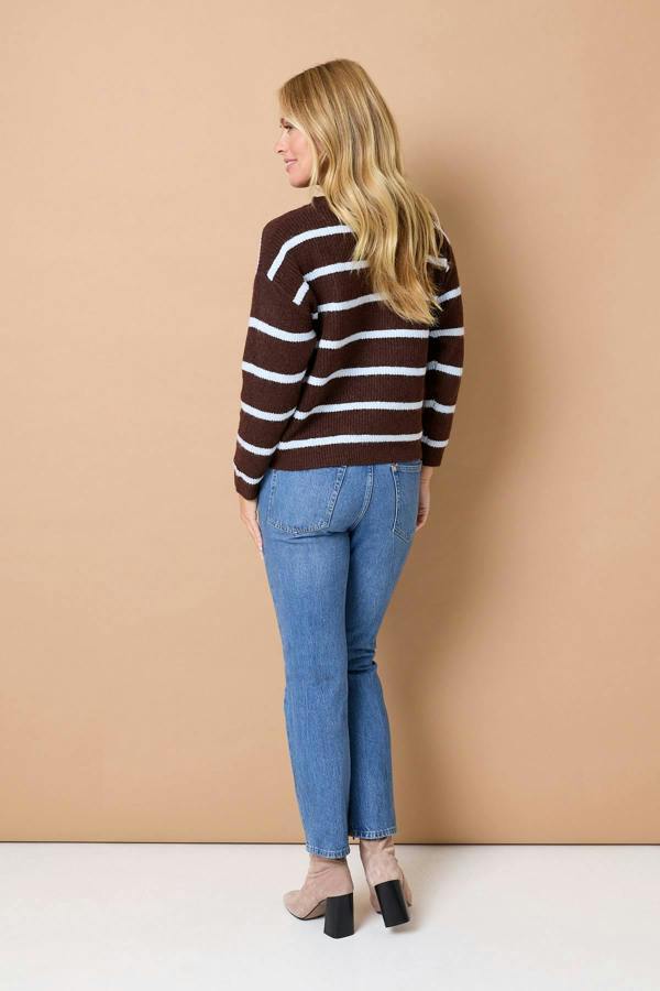 Brown | Striped Drop Shoulder Relaxed Jumper