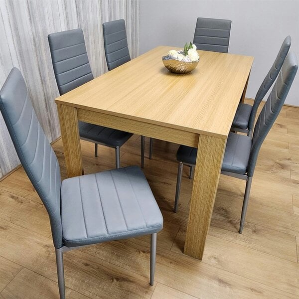 Kosy Koala Dining Set of 6 Dining Table and 6 Grey Faux leather Chairs Dinig Room Furniture