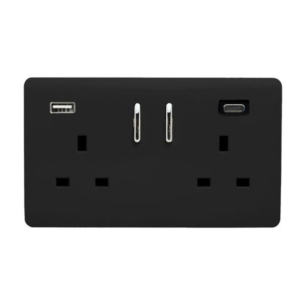 Trendi Switch 2 Gang USB 3100mA Type A & C USB Plug Socket in Piano Black