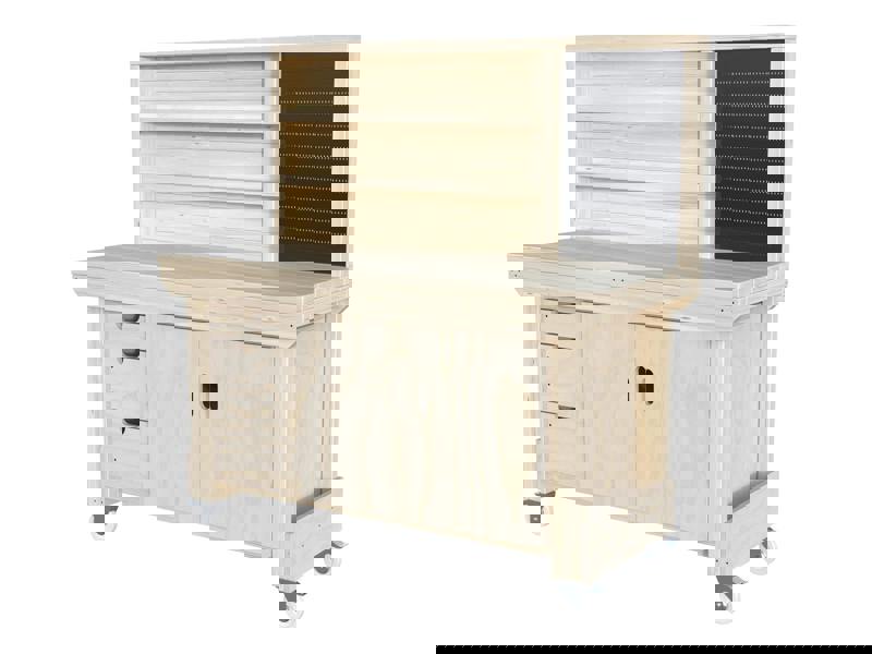 Acorn Heavy-Duty Cupboard Workbench (V.2) – Sturdy Wooden Workbench with Two-Door Cupboard, Multiple Large Drawers, and Optional Back Panel or Pegboard, Ideal for Garages, Workshops, and Sheds