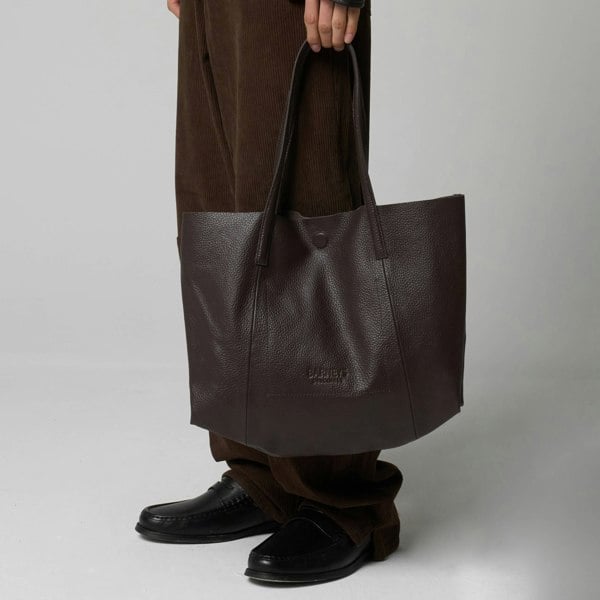 Barneys Originals Brown Real Cow Leather Tote Bag