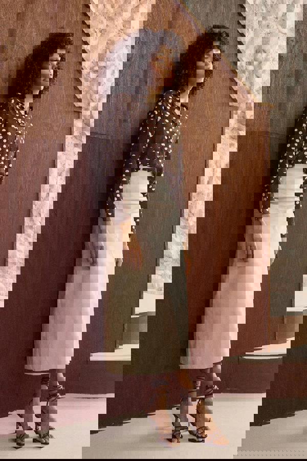 Brown | Polka Dot Print Long Sleeve Shirt