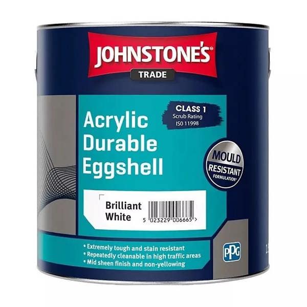Johnstone's Trade Acrylic Durable Eggshell Brilliant White 2.5L Pack of 2