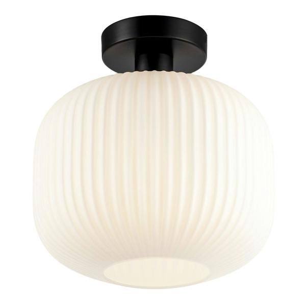 Matte Black Bathroom Ceiling Light with Opal Ribbed Glass Shade Image 4
