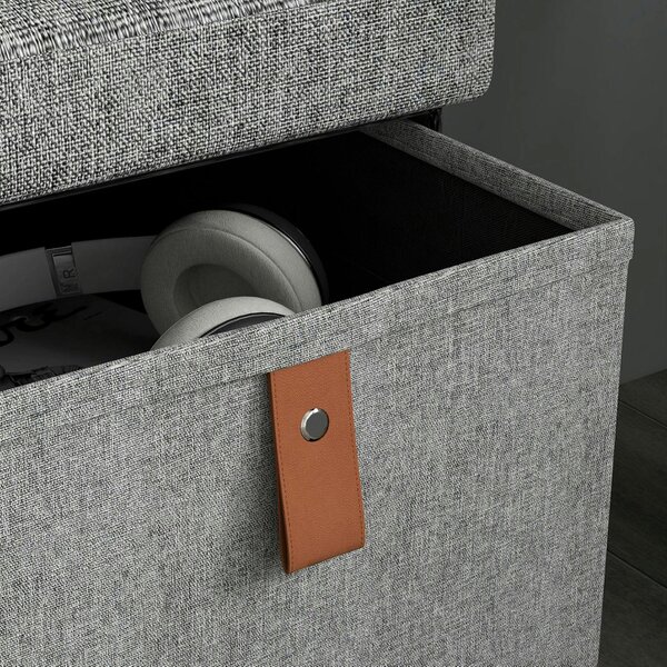 Wyld Haus Taelha Light Grey Fabric Shoe Bench With Cushioned Seat And 6 Fabric Drawers