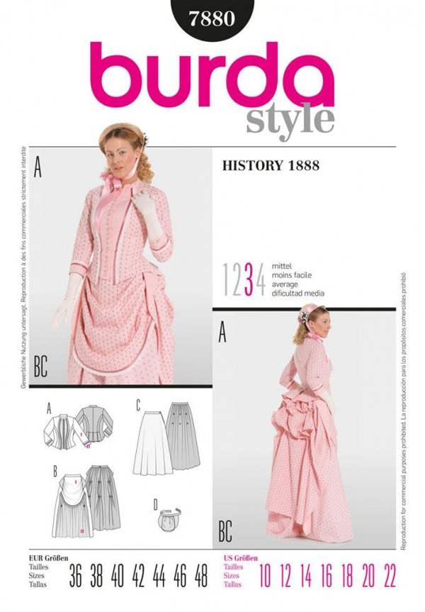 Burda Sewing Pattern 7880 Costumes and Vintage Style For Women, Sizes: 10-22 - Intermediate