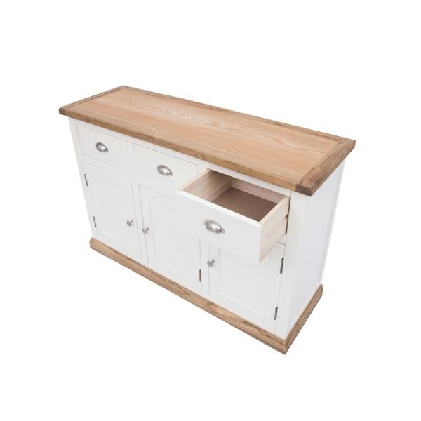 Cabinet Bits Tropea Off White 3 Drawer 3 Door Sideboard Chrome Cup Handle