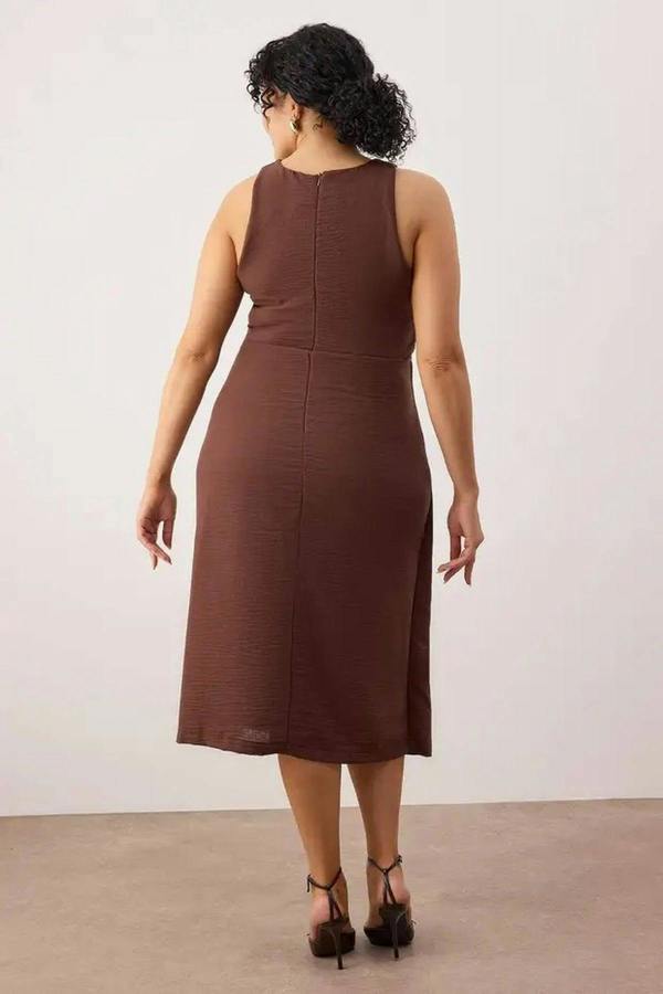 WOVCOR Flannel Midi Dress with Slit and Tie Detail