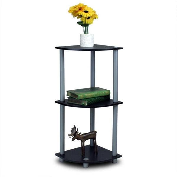WALPLUS Space-Saving Turn-N-Tube 3-Tier Corner Display Rack Multipurpose Shelving Unit, Black/Grey for Small Spaces