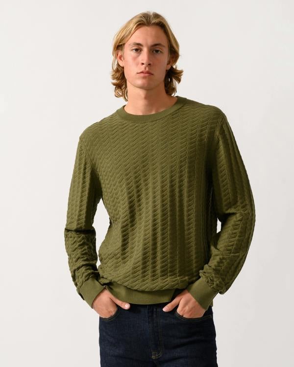HUGO Simond Mens Crew Neck Jumper - Open Green 389