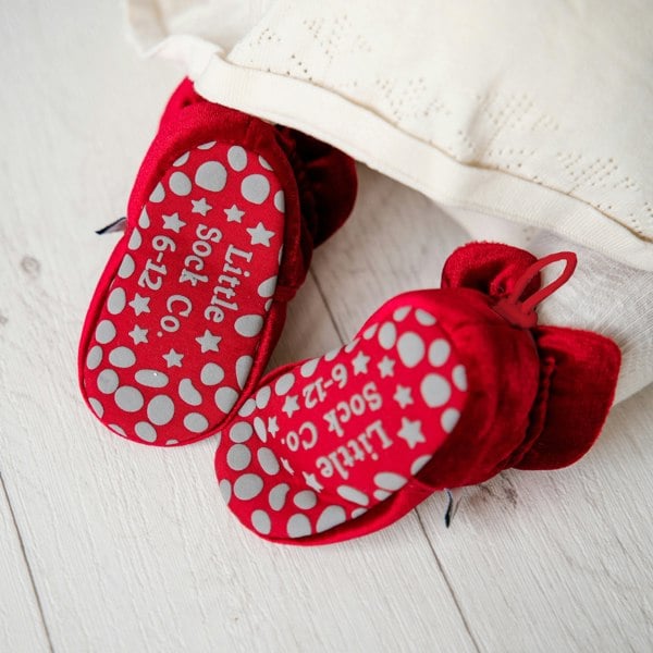 Little Sock Co. Stay-on, Non-Slip Crimson Red Velvet Booties + Amore Sock Bundle
