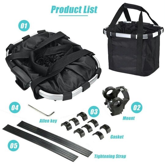 Havendro Bicycle Front Basket Foldable Bike Handlebar Bag Pet Carrier Frame Storage Pack