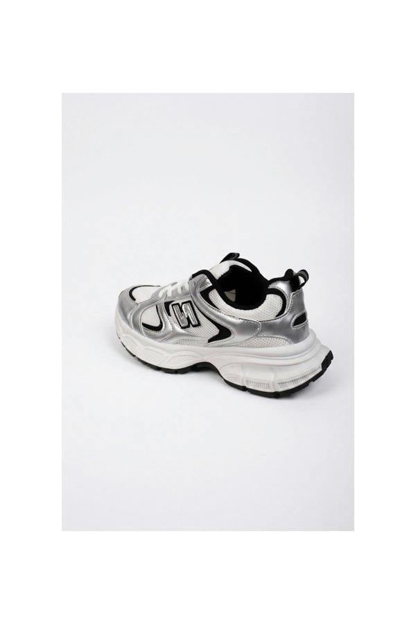[brandflag] Harper Womens Chunky Sole Mesh Panel Trainers - METALLIC SILVER