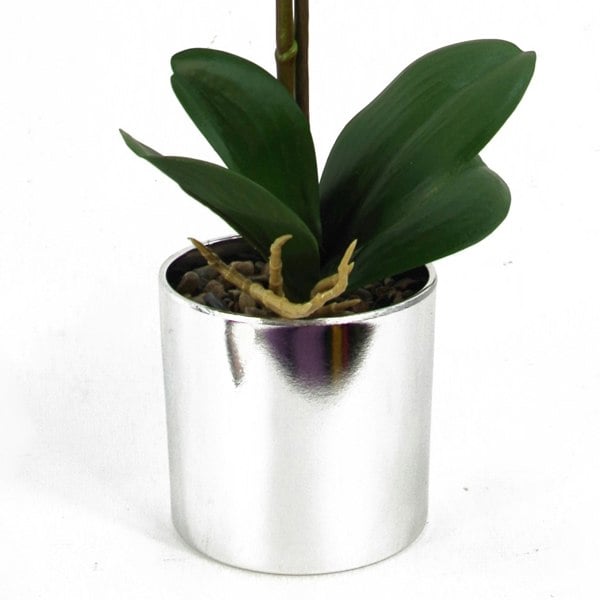 Leaf 46cm Artificial Orchid White with Silver Pot