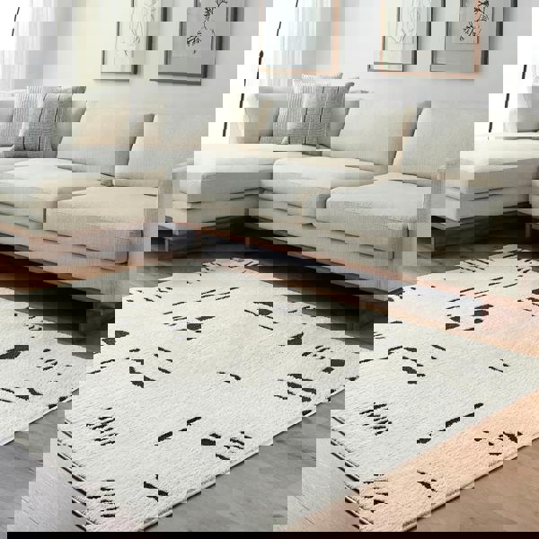 Livabliss Freud-Modern Ivory Black High Pile Rug