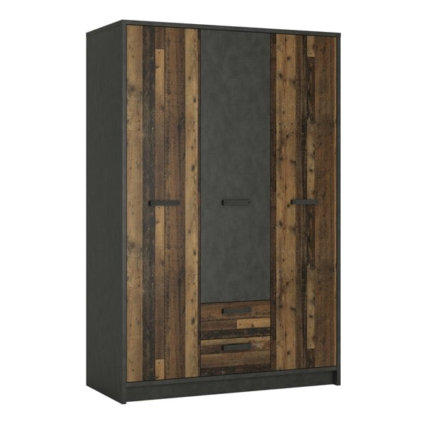Furniture To Go Brooklyn 3 Door Wardrobe with 2 Drawers in Walnut and Dark Matera Grey