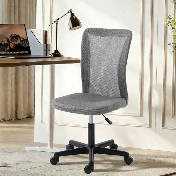 Computer Desk Chair, Mesh Office Chair with Adjustable Height and Swivel Wheels, Armless Study Chair, Grey