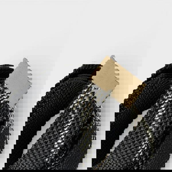 Burberry Metal Buckle Shield Webbing Black Silver Belt