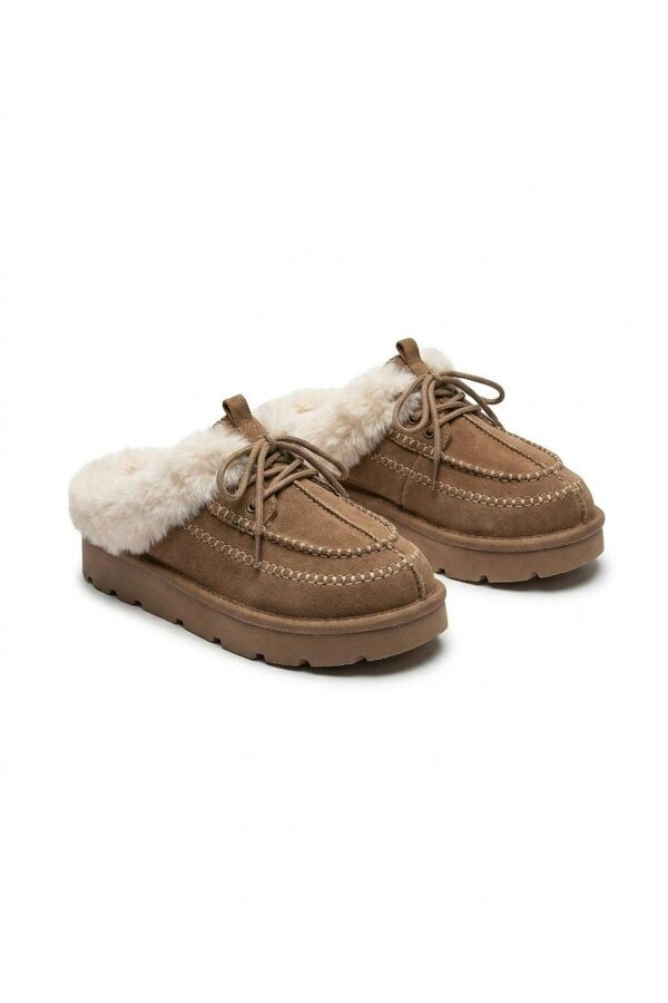 ikrush Aine Faux Fur Lace Up Platform Slipper Mules