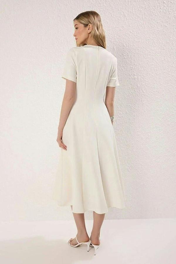 Round Neck Short Sleeve Fit and Flare Midi Dress