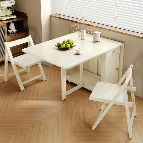 Salgado Folding Dining Table With Storage, Solid Wood with folding dining table with wall