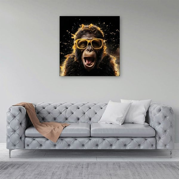 Warren Reed Splash Art Monkey Face With Yellow Glasses Canvas