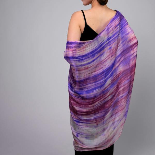 Purple & Pink Brushstroke Silk Scarf – Hand-Dyed Mulberry Silk, Evening Wrap & Gift