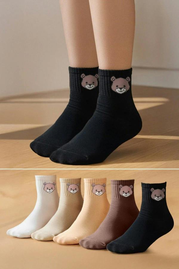 WOVCOR 5-Pack Cotton Teddy Bear Knit Socks