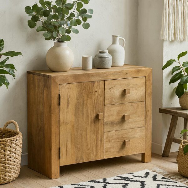 Wyld Haus Manila Light Mango Wood 3 Drawer Sideboard 1 Door