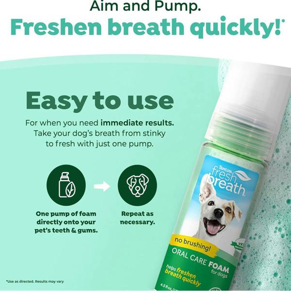 TropiClean Fresh Breath Dog Teeth Cleaning Foam Mint 133ml