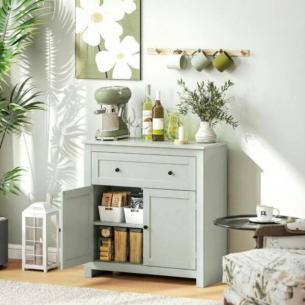 Sideboard Storage Cabinet, Modern Kitchen Cupboard with Adjustable Shelf, Drawer and Double Doors, Green - Green