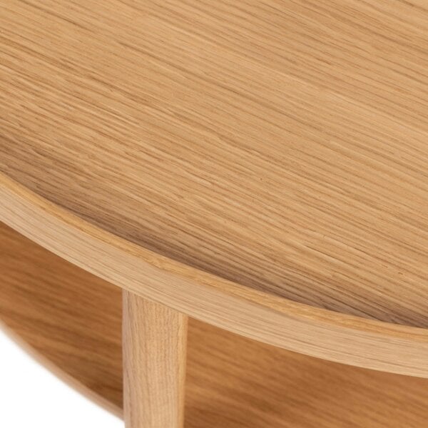 Wyld Haus Bermudas Natural Oak Wood Round Coffee Table Bottom Shelf