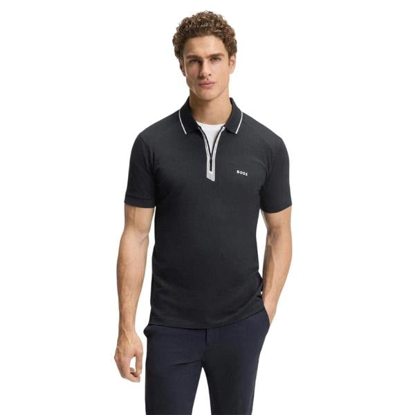 Boss Mens Contrast Piping Cotton Polo Shirt - Dark Blue - 