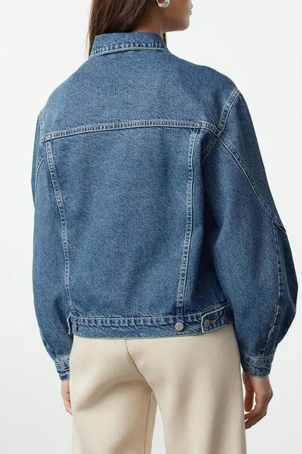 WOVCOR Oversize Denim Jacket with Sleeve Stitching Detail