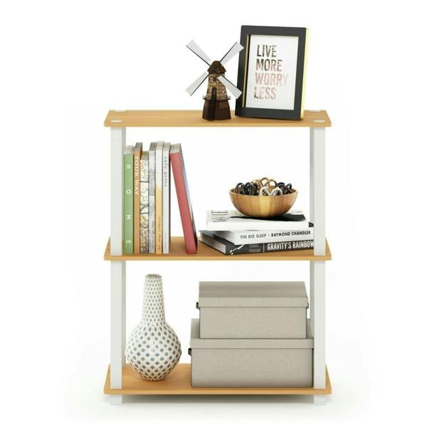 WALPLUS Space-Saving Turn-S-Tube 3-Tier Compact Multipurpose Shelf Display Rack with Square Tube, Beech/White for Home Office