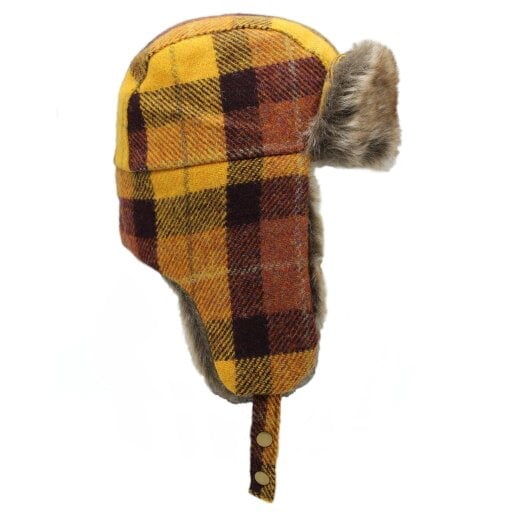 Heather Hats & Accessories Water Resistant British Waxed Cotton Trapper Hat, Satin Lining, Outdoor Wear, Maple Gold