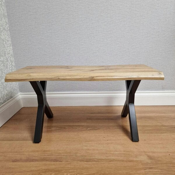 Kosy Koala Durable Wooden Bench with X-Shaped Iron Legs, Curved Edge for Dining, Work, or Study