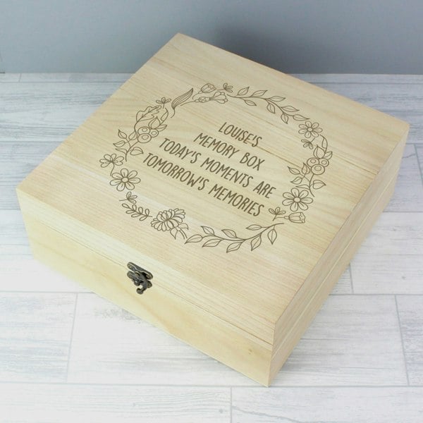 Personalised Memento Company Personalised Floral Wreath Large Wooden Keepsake Box