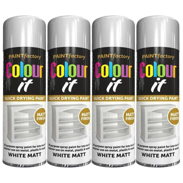 Paint Factory 4X  White Matt Spray Paint 250ml