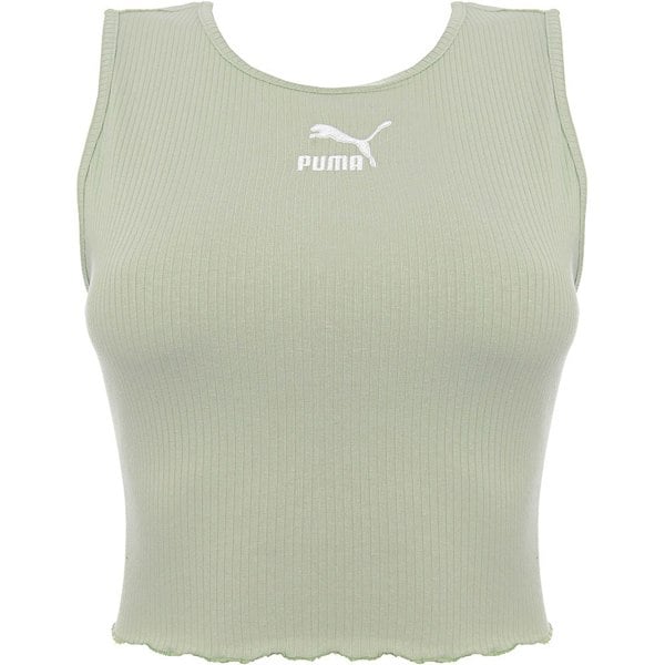 Puma Womens Lime Green Classics Lettuce Hem Crop Tank Top