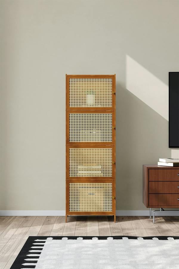 Living and Home 4-Tier Narrow Bookcase Storage Cabinet with Doors
