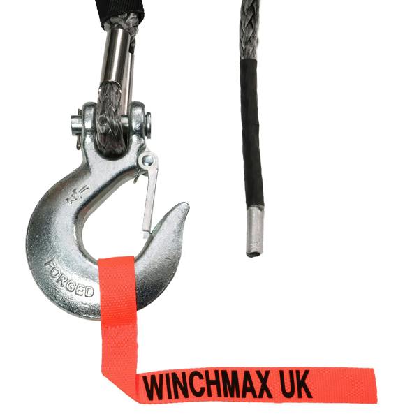 Winchmax Synthetic Winch Rope 25m x 13mm, Hole Fix. 1/2 Inch Clevis Hook.