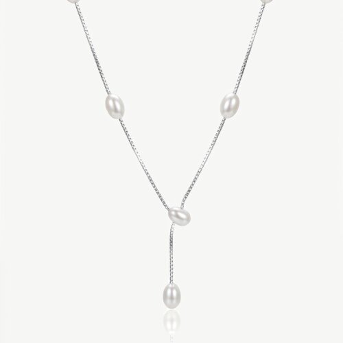 MUCHV Dainty Lariat Bridal Drop Necklace With Pearls