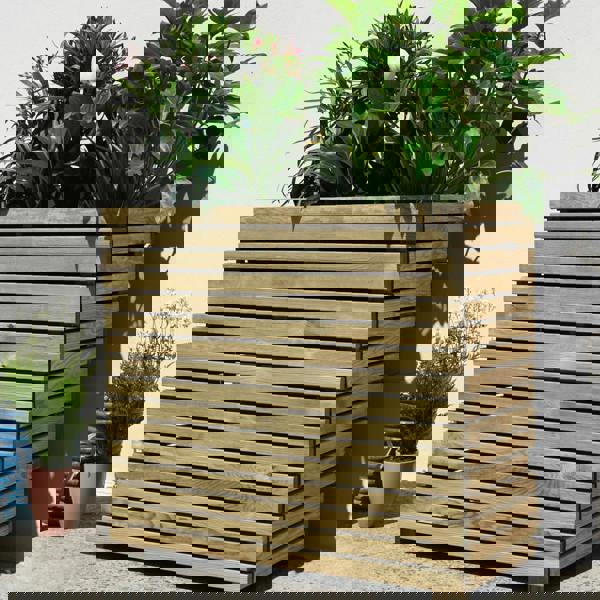 Cerland Horizon Tall Slatted Wooden Planter 90cm x 40cm 40L Modern Trough