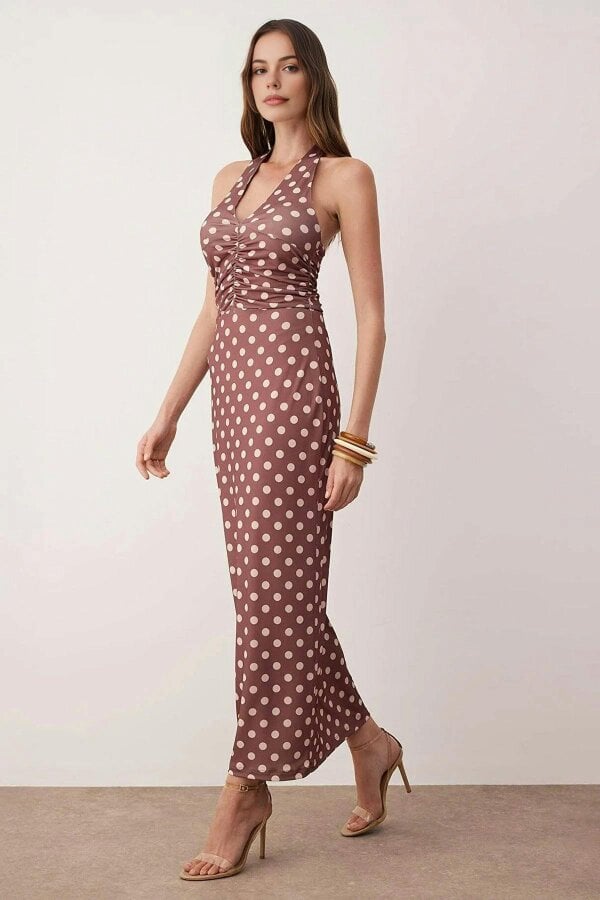 WOVCOR Polka Dot Maxi Knit Dress