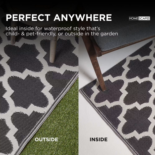 HOMESCAPES Outdoor Rug Luxury Waterproof Reversible Recycled, For Garden, Nola Geometric