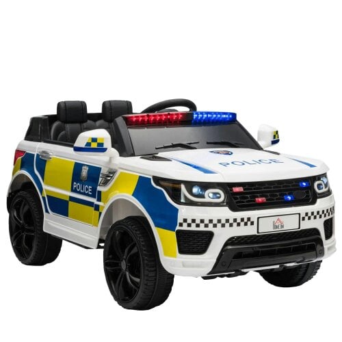 Bobobiy 12V Electric Car for Kids, Ride on Police Car with 2 Motors, Remote Control, Siren Flashing Lights, Auxiliary Wheels, for 3-6 Years, White