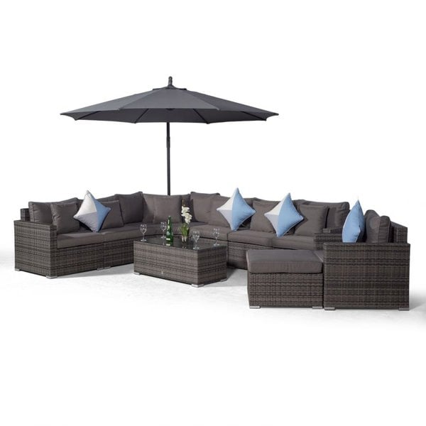 Giardino Santorini L Shape Modular 7 Seat Rattan Corner Sofa Set With Armchair, Large Coffee Table & Ottoman