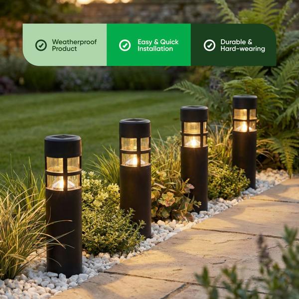 Gardenwize Pack of 4 Solar Stake Lights – Pillar LED Pathway Lights