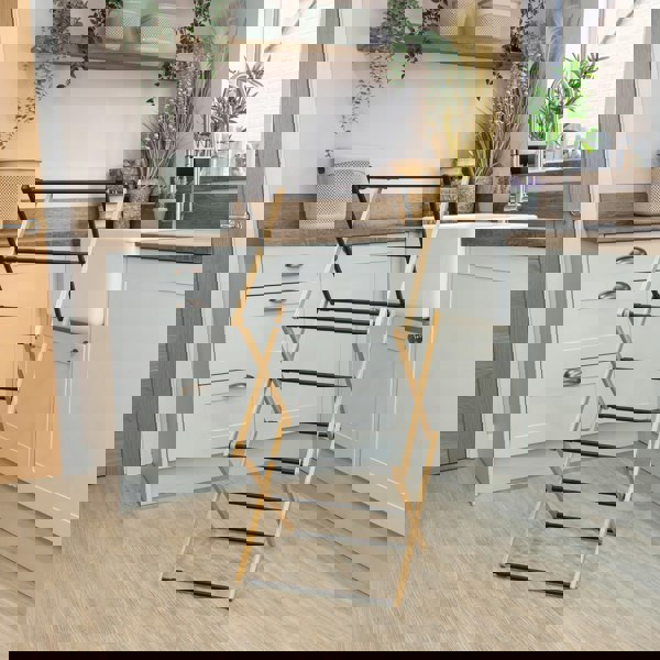 JVL Bamboo Extendable 3 Tier Concertina Clothes Airer, Brown